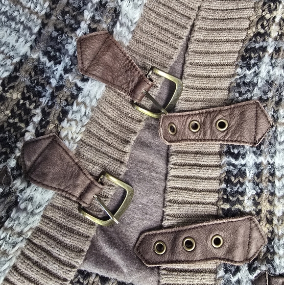 Free People Plaid Buckle Brown Cardigan Sweater Jacket Shabby Chic - Picture 7 of 16